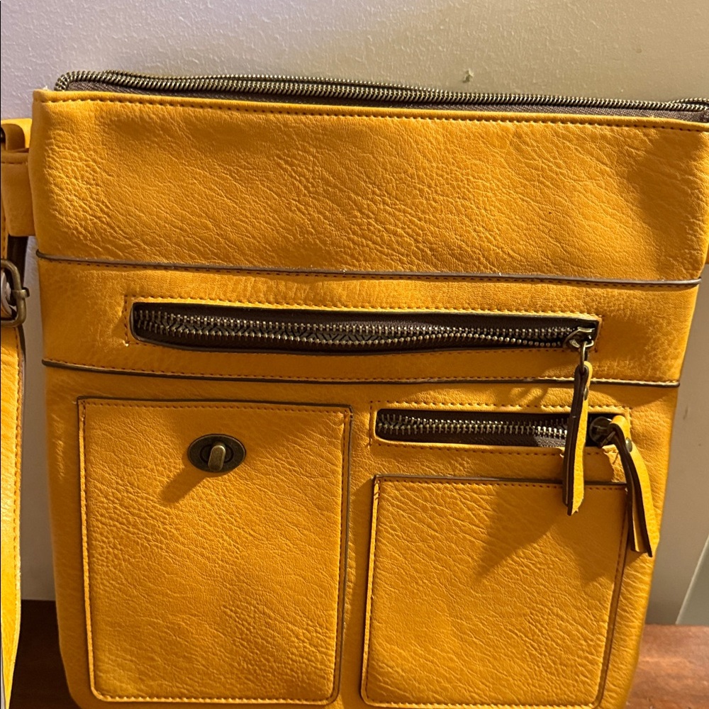 Compact Yellow Crossbody Bag with Front Pockets